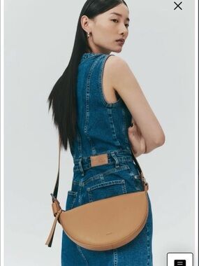 All Saints Tan Crescent Leather Crossbody Bag